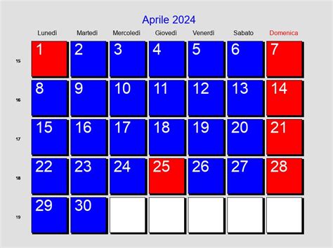 calendario aprile 2024 con festività